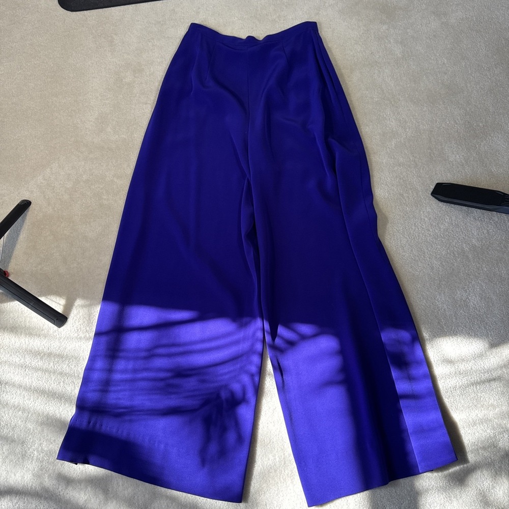 VINTAGE Black Tie Oleg Cassini Wide Leg Pants Suit Purple Black Beaded Sz 8 - Picture 15 of 15